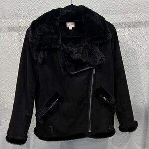 BeachRiot Aspen Micro Suede Faux Fur Moto Style funnel neck collar Sz S